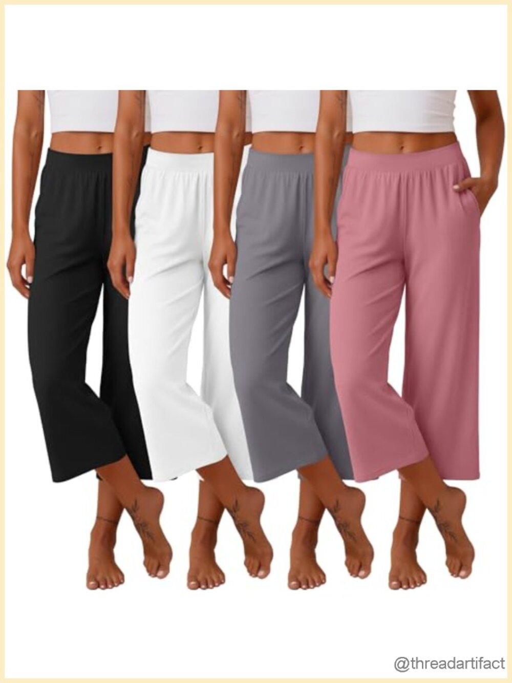 4 Pack Wide Leg Capri Pants Yoga Sweatpants High Waist Lounge Pockets